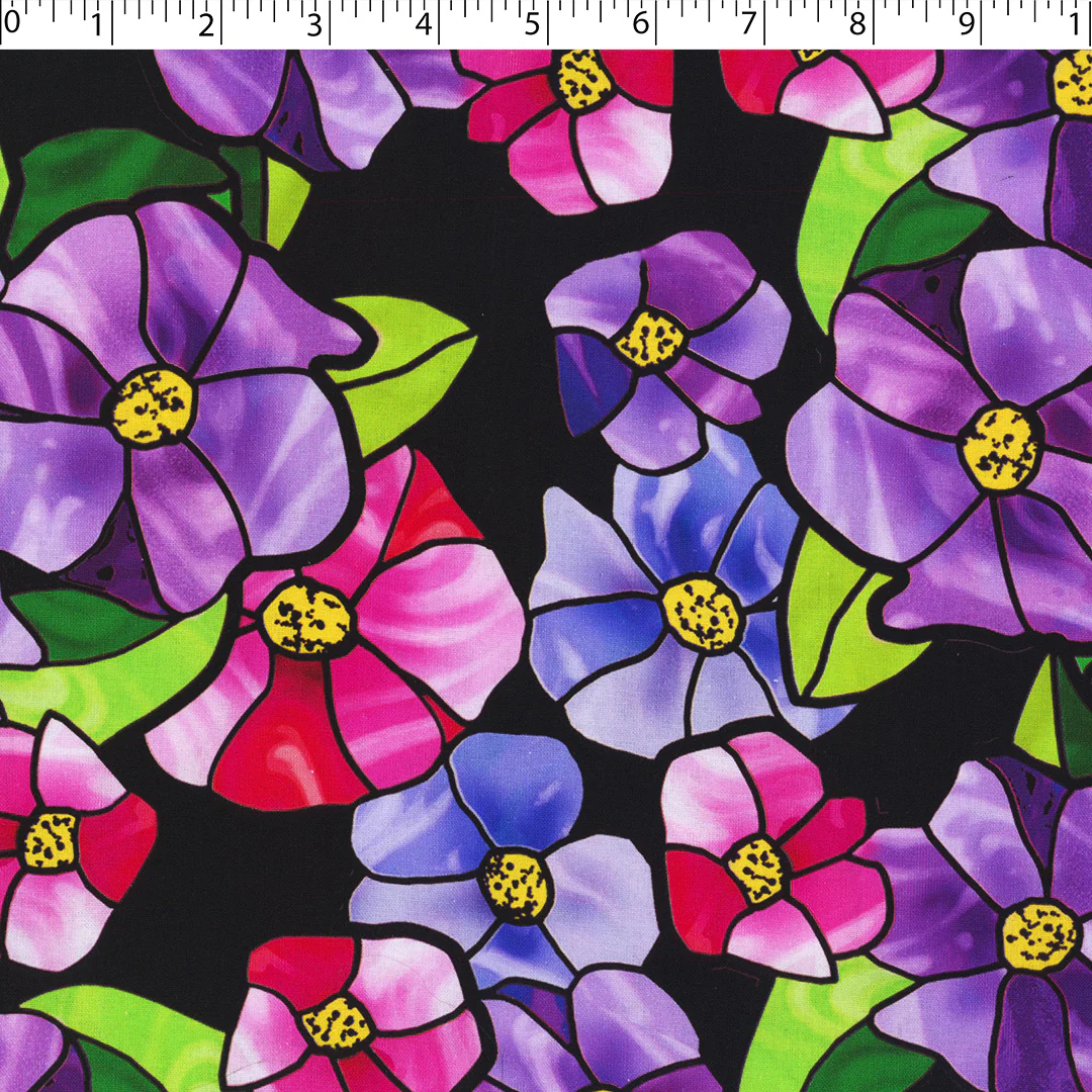 STAINED GLASS COORDINATES - 001 GLASS FLOWERS (BLACK)