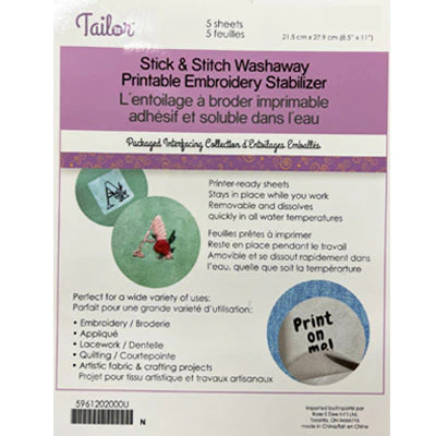 STICK & STITCH WASHAWAY PRINTABLE EMBROIDERY STABILIZER