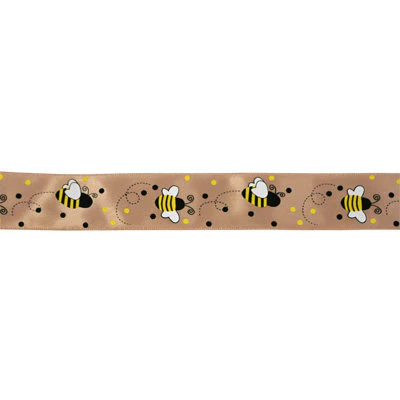 SINGLE FACE SATIN RIBBON 16mm - FLYING BEE PRINT