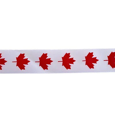 25MM (1") SINGLE FACE SATIN MAPLE LEAF RIBBON