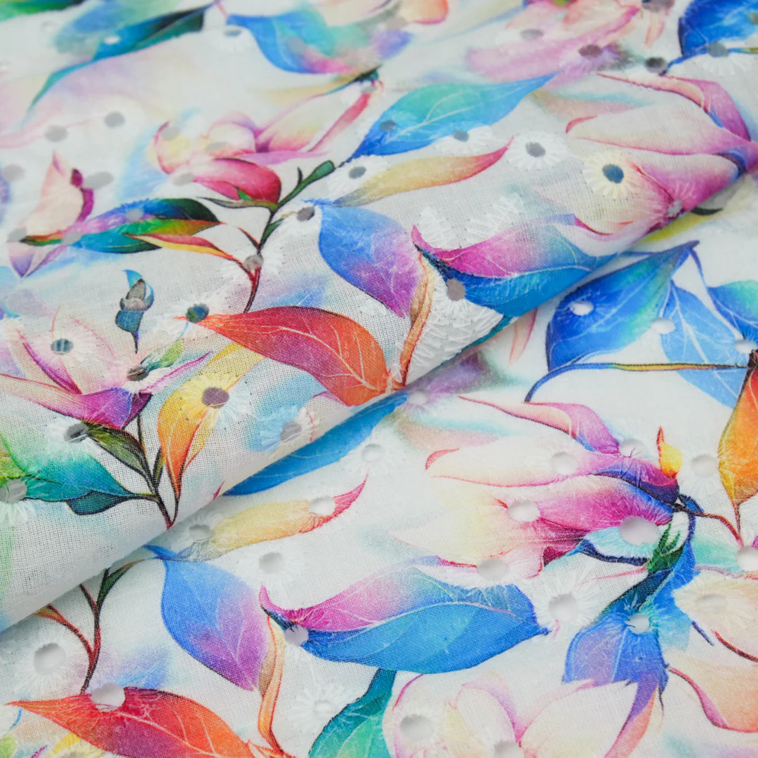 CONVENT GARDEN - COTTON EMBROIDERED PRINT - TROPICAL LEAVES - Image 2